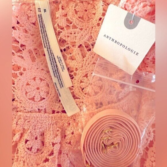ANTHROPOLOGIE Strapless Pink Crochet Lace Top Size XL NEW Coquette Fairycore - Picture 7 of 7